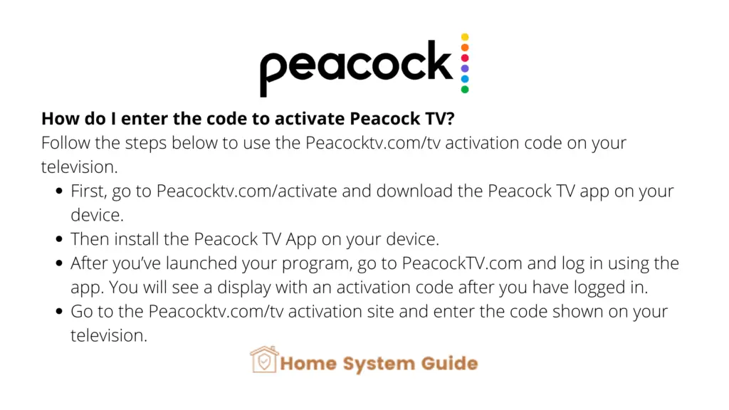 How do I enter the code to activate Peacock TV?
