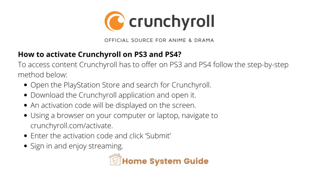 How to activate Crunchyroll on PS3 and PS4?