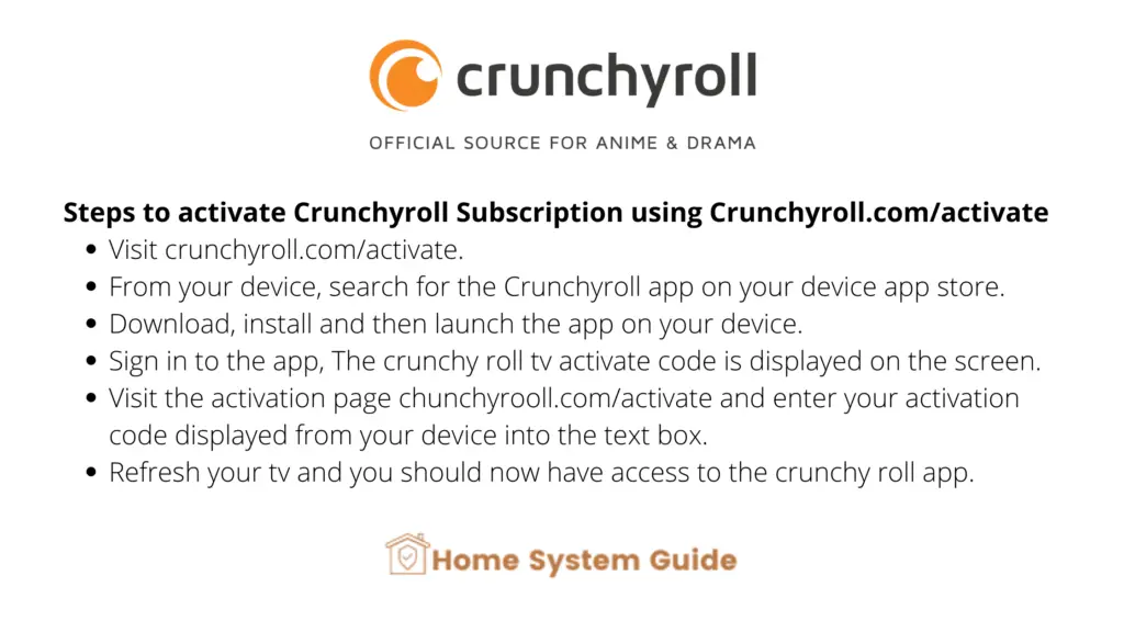 Steps to activate Crunchyroll Subscription using Crunchyroll.com/activate